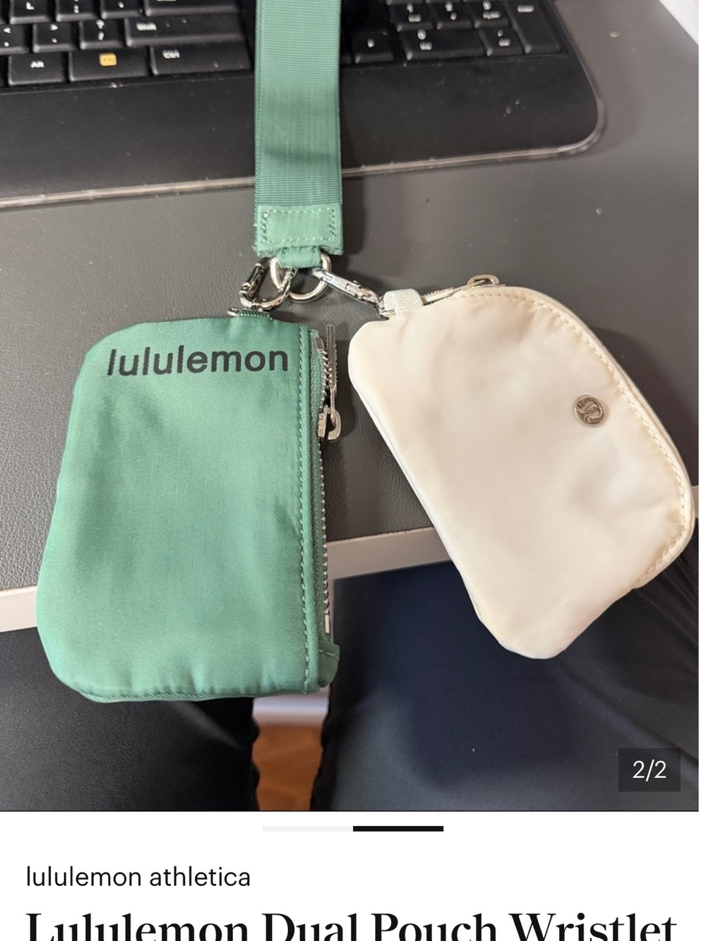 Lululemon Dual Pouch Wristlet Mint Cream keychain new purse coin trendy wrist - Picture 2 of 2